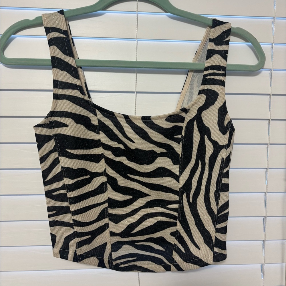 H&M Black and Cream Zebra-Print Crop Tank and Pants